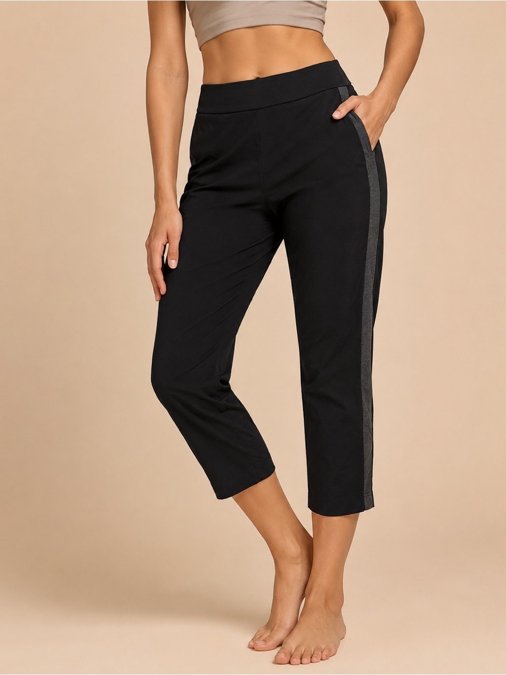 Coldwater Creek Black Cropped Side-Stripe Capris